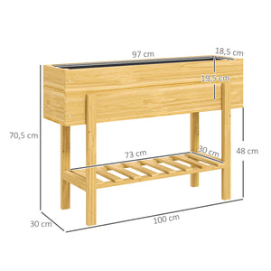 Jardinière sur pieds, carré potager de jardin sur pieds avec 2 trous de drainage, potager surélevé en bois pour fleurs, herbes, légumes, 100 x 30 x  70,5 cm, bois naturel