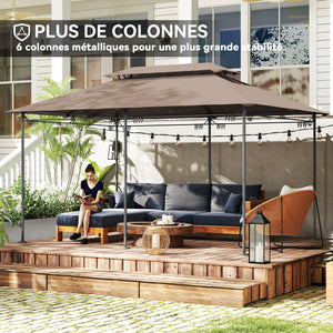 Tonnelle de jardin extérieur 3x4m, 6 colonnes en métal - pavillon de jardin avec double toit respirant - barnum 12 oeillets de drainage et abri solaire pour terrasse & événements, kaki