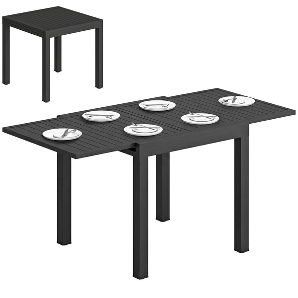 Table de jardin extensible en aluminium - table extérieur 4-6 personnes avec rallonge auto-stockée - mobilier de jardin résistant aux intempéries pour terrasse et balcon, 80-160 x 80 cm, noir