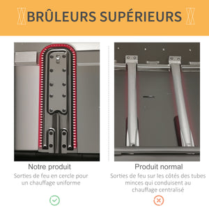 Barbecue gaz 2 brûleurs en acier inoxydable, puissance 2,8 kW, barbecue de jardin 2 grilles en chromé, 2 étagères latérales, 2 roues, pour camping, balcon et terrasse, noir