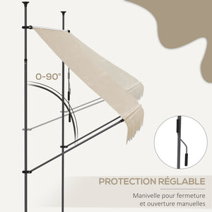 Store banne autoportant manuel auvent rétractable 2,5L x 1,2l x 2,1-3H m inclinaison réglable pour balcon sans trous à percer métal alu polyester sable