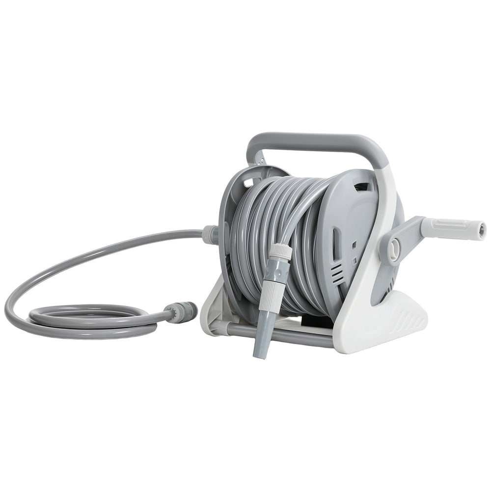 Enrouleur Tuyau Arrosage Mural 20+2 m x Ø 15 mm, Dévidoir de Tuyaux d'Eau Portable, Buse à 2 Modes, Manivelle, pour Pelouse, Garage, Lavage de Voiture et Arrosage, Gris