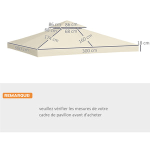 Toit de Remplacement pour Gazebo de Jardin Toile de Rechange pour pavillon tonnelle Tente 3 x 3 m Crème