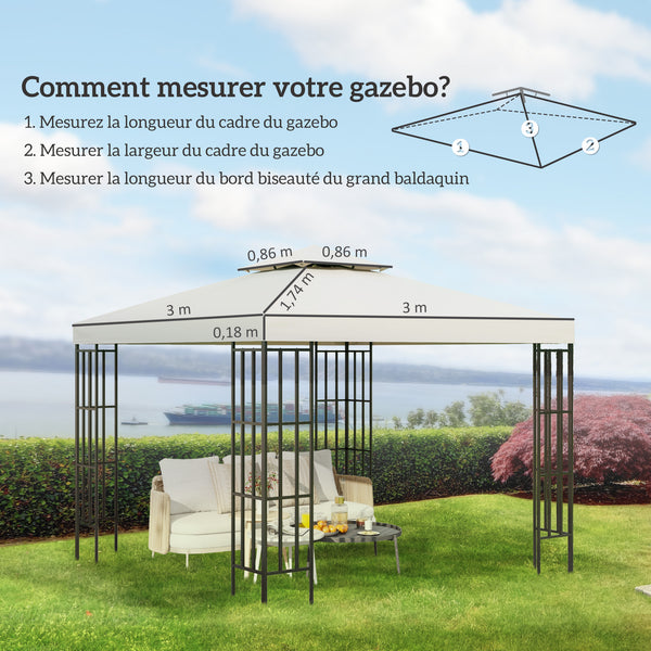 Toit de Remplacement pour Gazebo de Jardin Toile de Rechange pour pavillon tonnelle Tente 3 x 3 m Crème