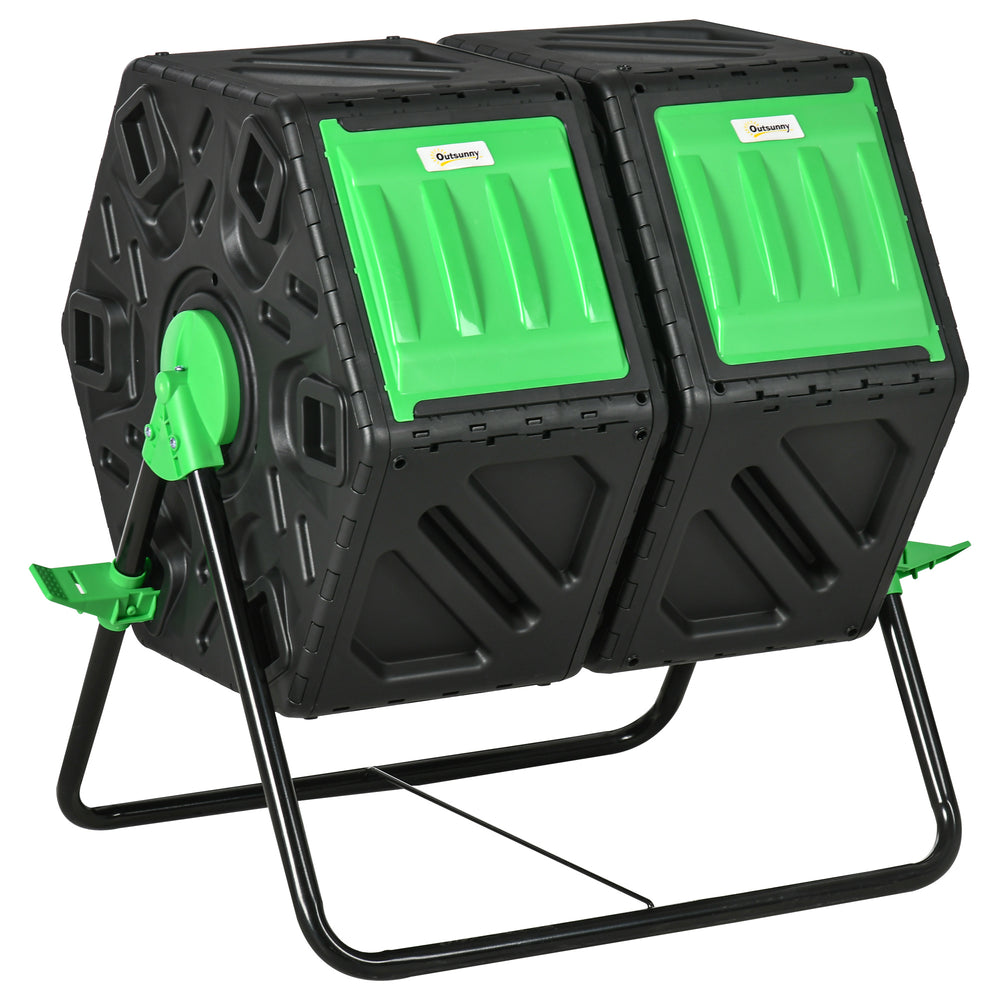 Composteur de jardin - bac à compost pour déchets - rotatif 360° - double chambre 130 L - acier PP noir