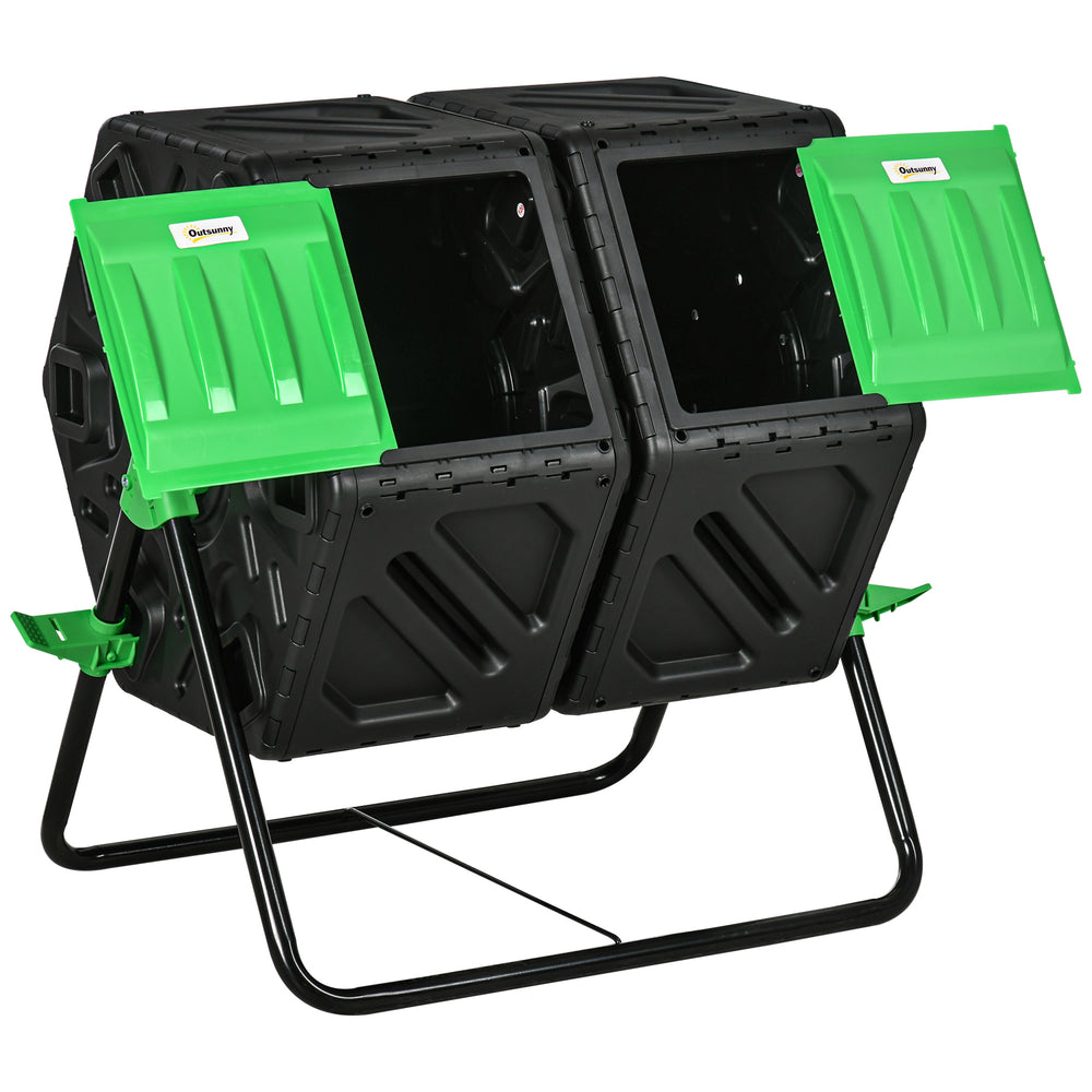 Composteur de jardin - bac à compost pour déchets - rotatif 360° - double chambre 130 L - acier PP noir
