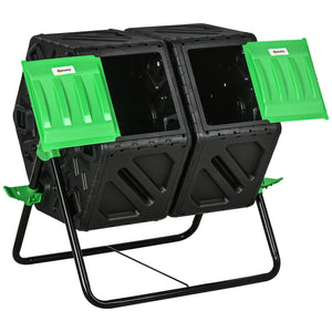 Composteur de jardin - bac à compost pour déchets - rotatif 360° - double chambre 130 L - acier PP noir