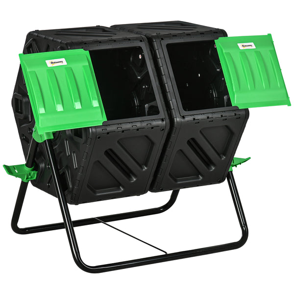Composteur de jardin - bac à compost pour déchets - rotatif 360° - double chambre 130 L - acier PP noir