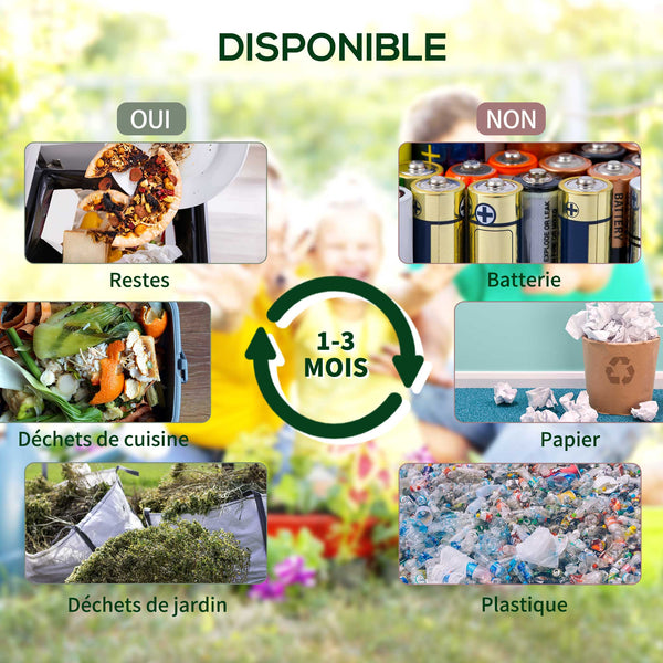 Composteur de jardin - bac à compost pour déchets - rotatif 360° - double chambre 130 L - acier PP noir