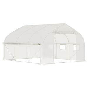 Serre de jardin tunnel, 10,4 m², serre de jardin, anti-UV, porte zippée enroulable, fenêtres en maille, tube d'acier galvanisé et PE 140g/㎡, 350 x 300 x 200 cm, blanc