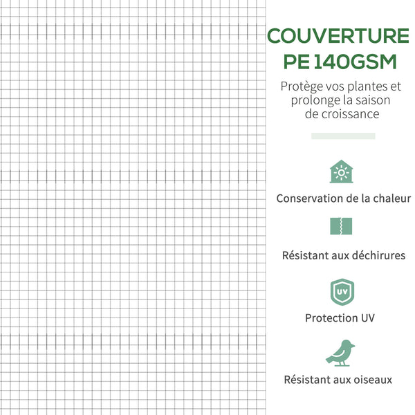Serre de jardin tunnel, 10,4 m², serre de jardin, anti-UV, porte zippée enroulable, fenêtres en maille, tube d'acier galvanisé et PE 140g/㎡, 350 x 300 x 200 cm, blanc