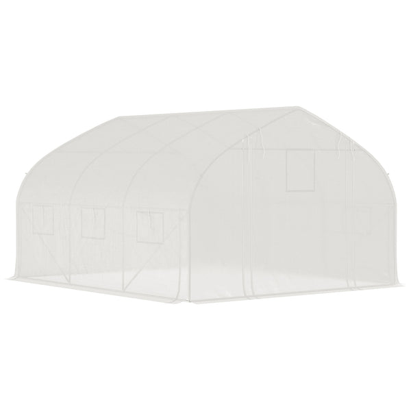 Serre de jardin tunnel, 10,4 m², serre de jardin, anti-UV, porte zippée enroulable, fenêtres en maille, tube d'acier galvanisé et PE 140g/㎡, 350 x 300 x 200 cm, blanc