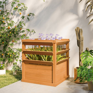 Jardinière avec treillis, lit surélevé de jardin, jardinière extérieure fond ouvert, bac à fleurs en bois pour balcon terrasse patio, 65 x 65 x 73 cm, marron clair