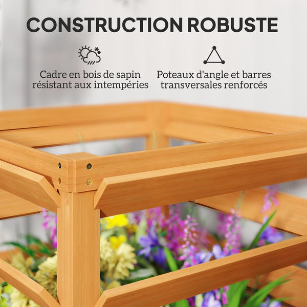 Jardinière avec treillis, lit surélevé de jardin, jardinière extérieure fond ouvert, bac à fleurs en bois pour balcon terrasse patio, 65 x 65 x 73 cm, marron clair