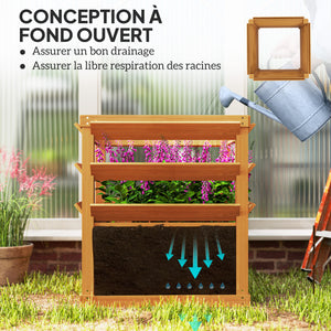 Jardinière avec treillis, lit surélevé de jardin, jardinière extérieure fond ouvert, bac à fleurs en bois pour balcon terrasse patio, 65 x 65 x 73 cm, marron clair