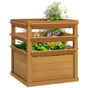 Jardinière avec treillis, lit surélevé de jardin, jardinière extérieure fond ouvert, bac à fleurs en bois pour balcon terrasse patio, 65 x 65 x 73 cm, marron clair