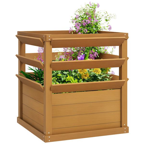 Jardinière avec treillis, lit surélevé de jardin, jardinière extérieure fond ouvert, bac à fleurs en bois pour balcon terrasse patio, 65 x 65 x 73 cm, marron clair