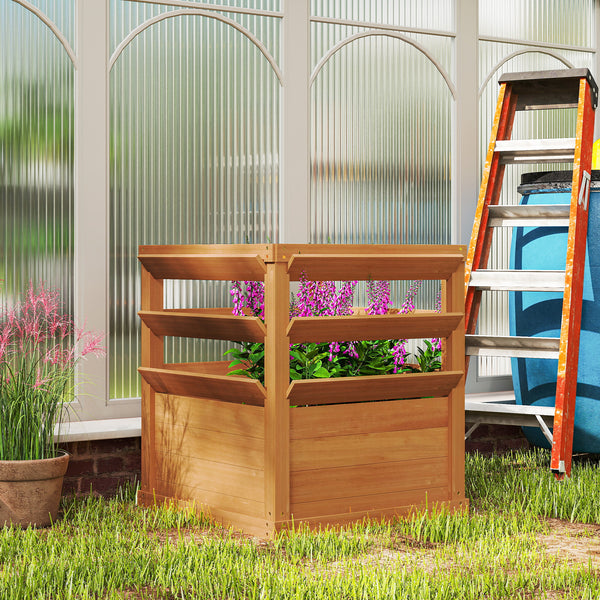 Jardinière avec treillis, lit surélevé de jardin, jardinière extérieure fond ouvert, bac à fleurs en bois pour balcon terrasse patio, 65 x 65 x 73 cm, marron clair