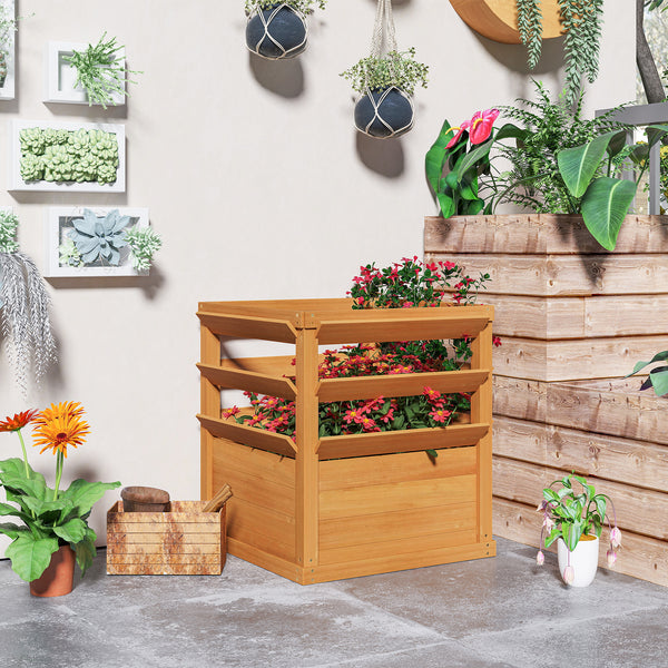 Jardinière avec treillis, lit surélevé de jardin, jardinière extérieure fond ouvert, bac à fleurs en bois pour balcon terrasse patio, 65 x 65 x 73 cm, marron clair