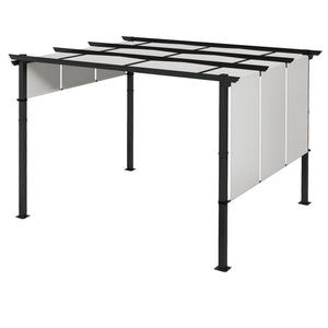 Pergola avec 3 toiles coulissantes 3,5 x 3 x 2,35 m structure acier noir toile polyester haute densité gris clair