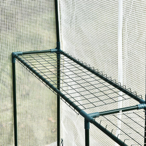 Serre de jardin PE avec étagère 2 niveaux, serre de balcon, bâche renforcée 140 g/m², châssis en acier, porte zippée enroulable, pour légumes plantes fleurs, 186 x 120 x 190 cm, blanc