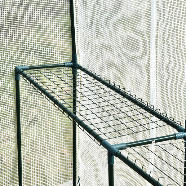 Serre de jardin PE avec étagère 2 niveaux, serre de balcon, bâche renforcée 140 g/m², châssis en acier, porte zippée enroulable, pour légumes plantes fleurs, 186 x 120 x 190 cm, blanc
