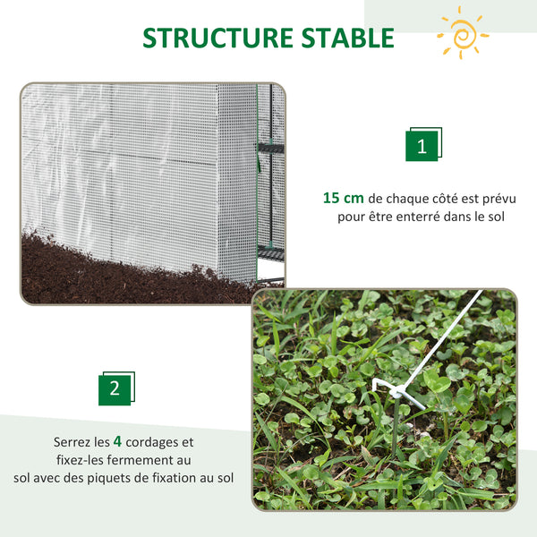 Serre de jardin PE avec étagère 2 niveaux, serre de balcon, bâche renforcée 140 g/m², châssis en acier, porte zippée enroulable, pour légumes plantes fleurs, 186 x 120 x 190 cm, blanc