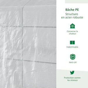 Serre de jardin PE avec étagère 2 niveaux, serre de balcon, bâche renforcée 140 g/m², châssis en acier, porte zippée enroulable, pour légumes plantes fleurs, 186 x 120 x 190 cm, blanc
