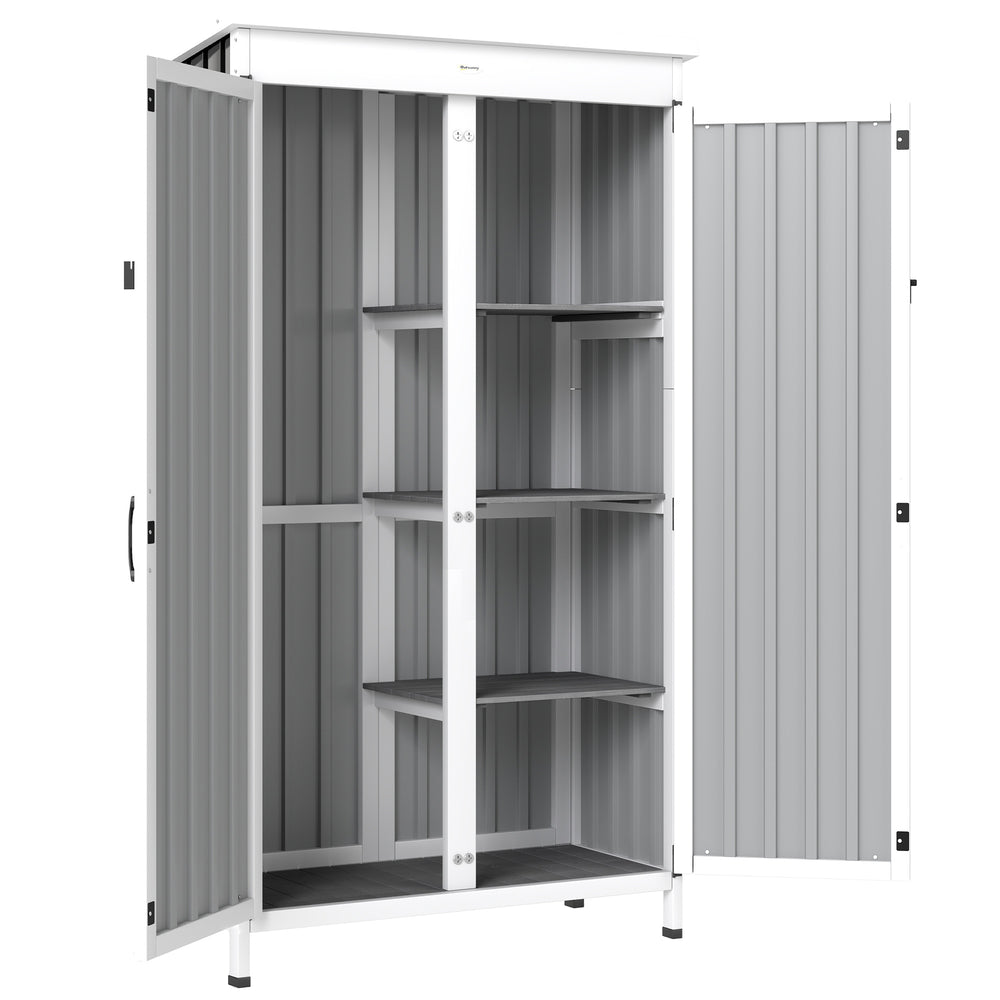 Armoire de Jardin en Bois et Acier Galvanisé, 3 Étagères Amovibles, Portes Doubles avec Fermeture Métallique, Toit en Asphalte Hydrofuge, Base Surélevée, Armoire à Outils pour Jardin, Noir