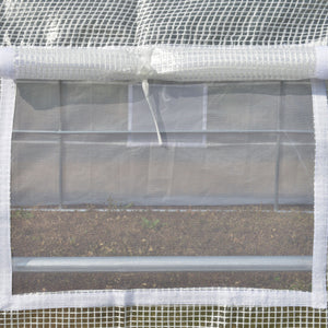 Serre de jardin 12 m² dim. 4L x 3l x 2H m avec porte + parois latérales zippées enroulables, 8 fenêtres, acier PE haute densité 140 g/m² Anti-UV blanc