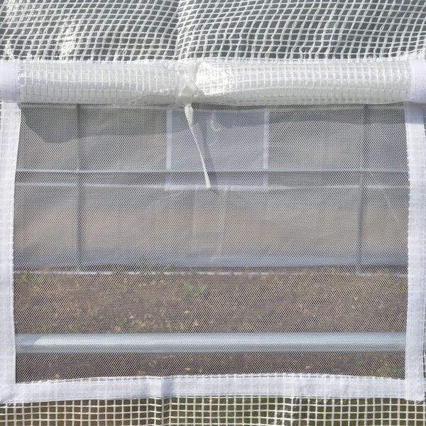 Serre de jardin 12 m² dim. 4L x 3l x 2H m avec porte + parois latérales zippées enroulables, 8 fenêtres, acier PE haute densité 140 g/m² Anti-UV blanc
