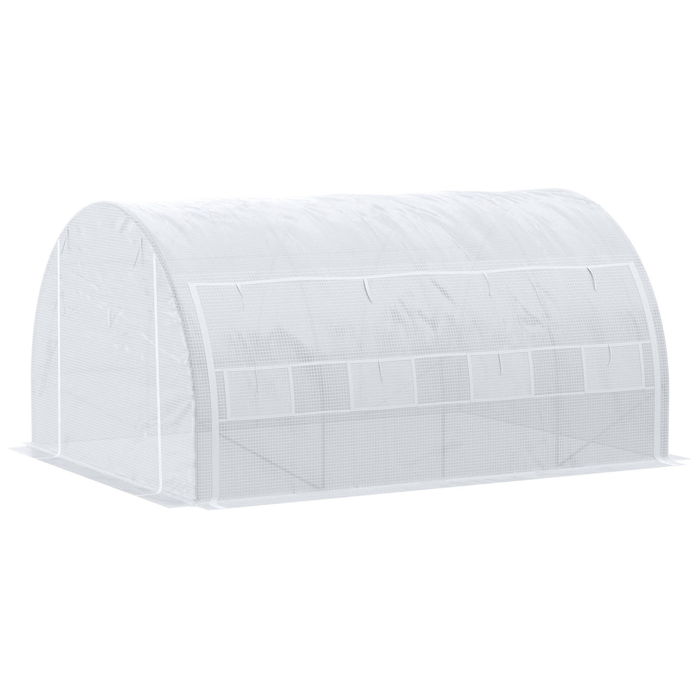 Serre de jardin 12 m² dim. 4L x 3l x 2H m avec porte + parois latérales zippées enroulables, 8 fenêtres, acier PE haute densité 140 g/m² Anti-UV blanc