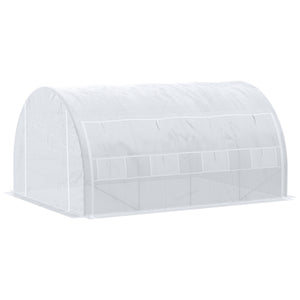 Serre de jardin 12 m² dim. 4L x 3l x 2H m avec porte + parois latérales zippées enroulables, 8 fenêtres, acier PE haute densité 140 g/m² Anti-UV blanc