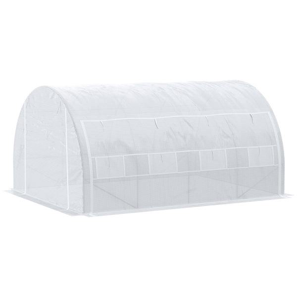 Serre de jardin 12 m² dim. 4L x 3l x 2H m avec porte + parois latérales zippées enroulables, 8 fenêtres, acier PE haute densité 140 g/m² Anti-UV blanc