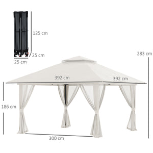 Tonnelle de jardin extérieur barnum de jardin pop-up tente pliant 4 x 4 m double toit protection UV 50+ 4 moustiquaires, 4 sacs de sable, 1 sac de transport tissu Oxford métal blanc