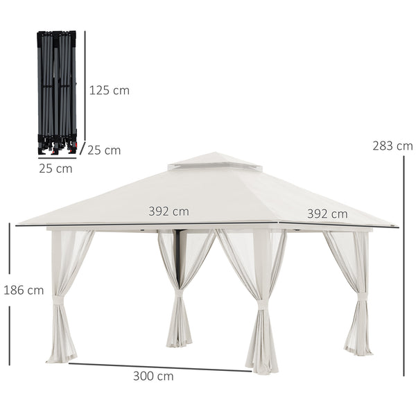 Tonnelle de jardin extérieur barnum de jardin pop-up tente pliant 4 x 4 m double toit protection UV 50+ 4 moustiquaires, 4 sacs de sable, 1 sac de transport tissu Oxford métal blanc