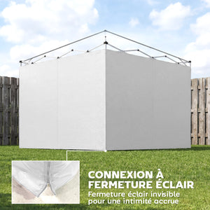 Lot de 3 parois latérales pour tonnelle de 3 x 3 m, Panneaux Latéraux pour pavillon, fermeture éclair, en tissu Oxford, blanc