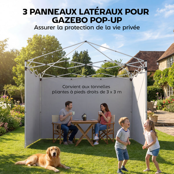 Lot de 3 parois latérales pour tonnelle de 3 x 3 m, Panneaux Latéraux pour pavillon, fermeture éclair, en tissu Oxford, blanc