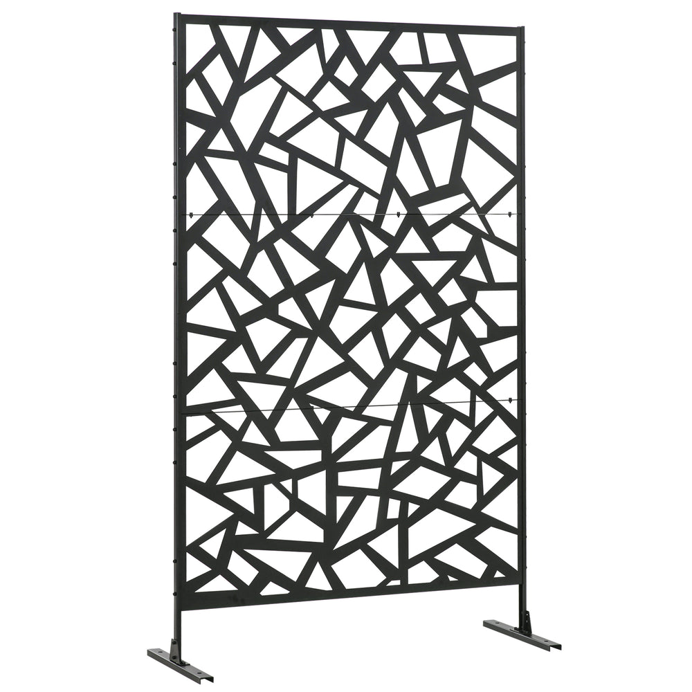Panneau brise-vue jardin balcon décoratif extérieur à motif géométrique ajouré en acier 122 x 45 x 198 cm noir
