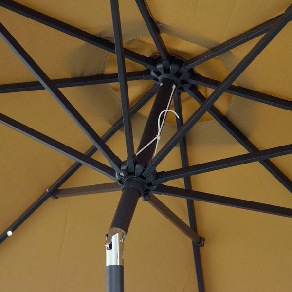 Parasol de jardin Parasol droit Parasol octogonal inclinable Ø 2,7 x 2,4 m lumineux solaire 24 LED polyester haute densité 180 g/m² marron