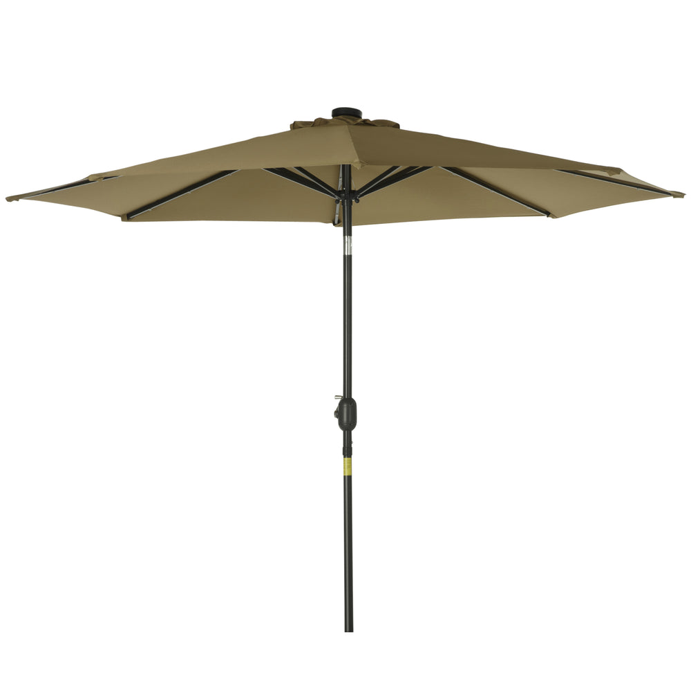 Parasol de jardin Parasol droit Parasol octogonal inclinable Ø 2,7 x 2,4 m lumineux solaire 24 LED polyester haute densité 180 g/m² marron
