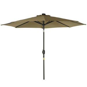 Parasol de jardin Parasol droit Parasol octogonal inclinable Ø 2,7 x 2,4 m lumineux solaire 24 LED polyester haute densité 180 g/m² marron