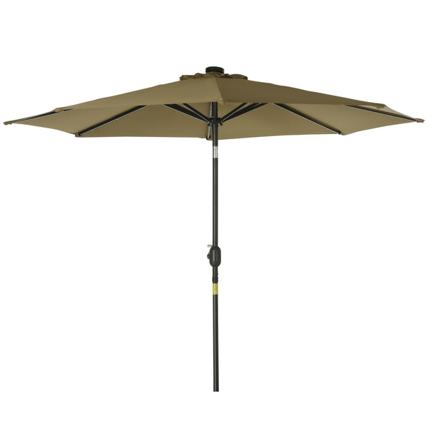 Parasol de jardin Parasol droit Parasol octogonal inclinable Ø 2,7 x 2,4 m lumineux solaire 24 LED polyester haute densité 180 g/m² marron