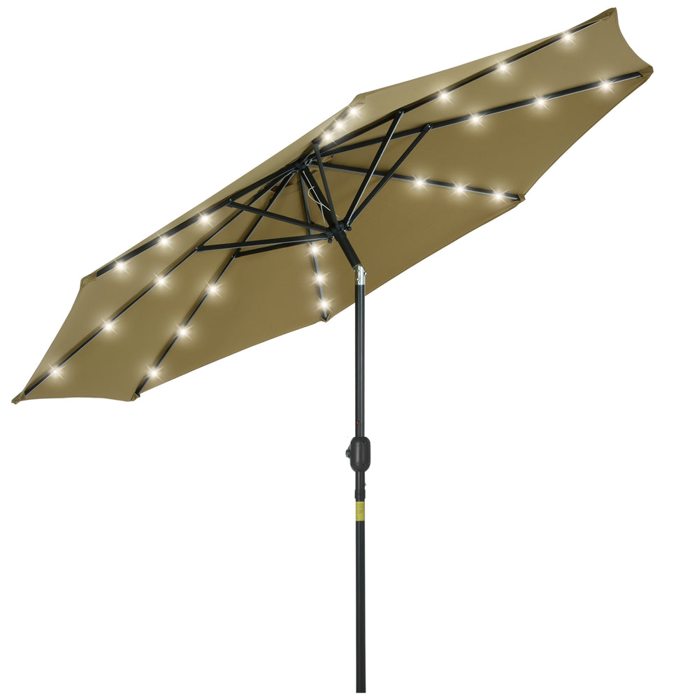 Parasol de jardin Parasol droit Parasol octogonal inclinable Ø 2,7 x 2,4 m lumineux solaire 24 LED polyester haute densité 180 g/m² marron