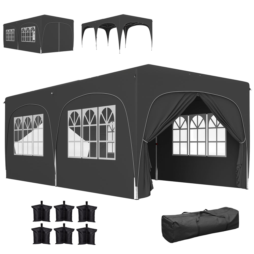 Tonnelle de jardin extérieure 3 x 6 m, tonnelle pliante pop up, hauteur réglable, sac de transport et sacs de sable, protection UPF50+, barnum pliant pour camping, festival, patio, gris foncé