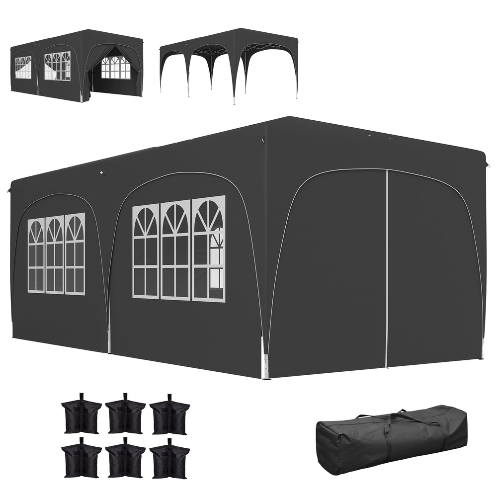 Tonnelle de jardin extérieure 3 x 6 m, tonnelle pliante pop up, hauteur réglable, sac de transport et sacs de sable, protection UPF50+, barnum pliant pour camping, festival, patio, gris foncé