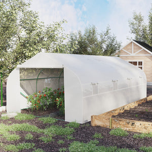 Serre Tunnel de Jardin dim. 6 x 3 x 2 m Porte + 8 fenêtres enroulables Acier bâche PE Haute densité Blanc