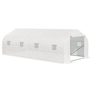 Serre Tunnel de Jardin dim. 6 x 3 x 2 m Porte + 8 fenêtres enroulables Acier bâche PE Haute densité Blanc