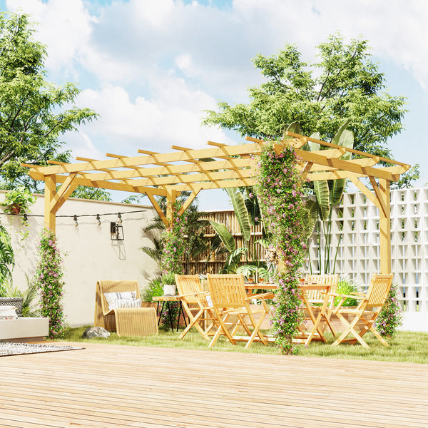 Pergola jardin exterieur 3 x 4 m, pergola en bois, tonnelle de jardin pour vignes grimpantes, fleurs, rosiers, pergola pour terrasse, patio, bois naturel