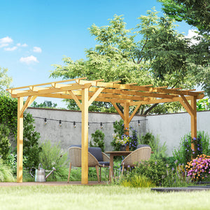 Pergola jardin exterieur 3 x 4 m, pergola en bois, tonnelle de jardin pour vignes grimpantes, fleurs, rosiers, pergola pour terrasse, patio, bois naturel
